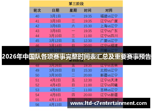 2026年中国队各项赛事完整时间表汇总及重要赛事预告