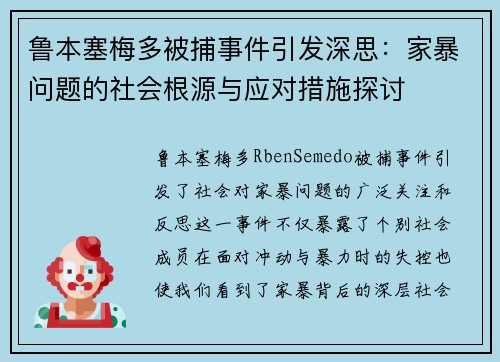 鲁本塞梅多被捕事件引发深思：家暴问题的社会根源与应对措施探讨